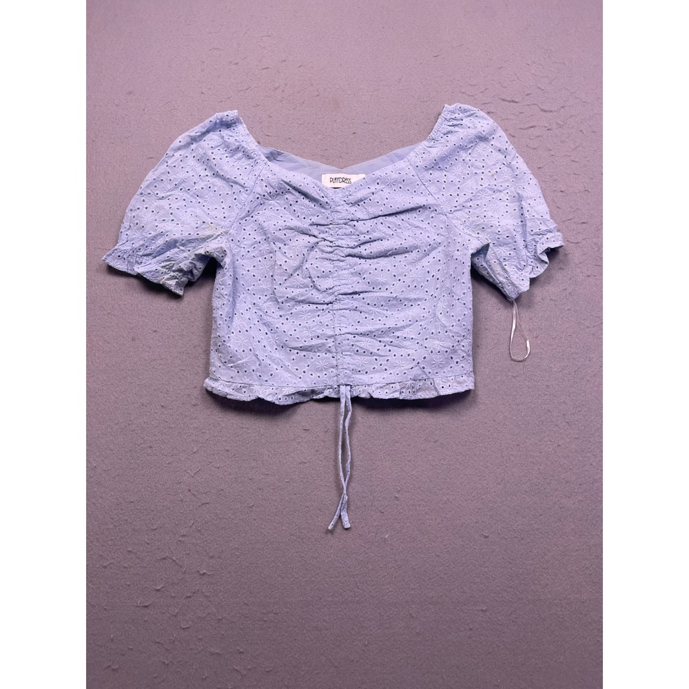 PLAYDRESS Crop Top Cotton Eyelet Blue Small Womens